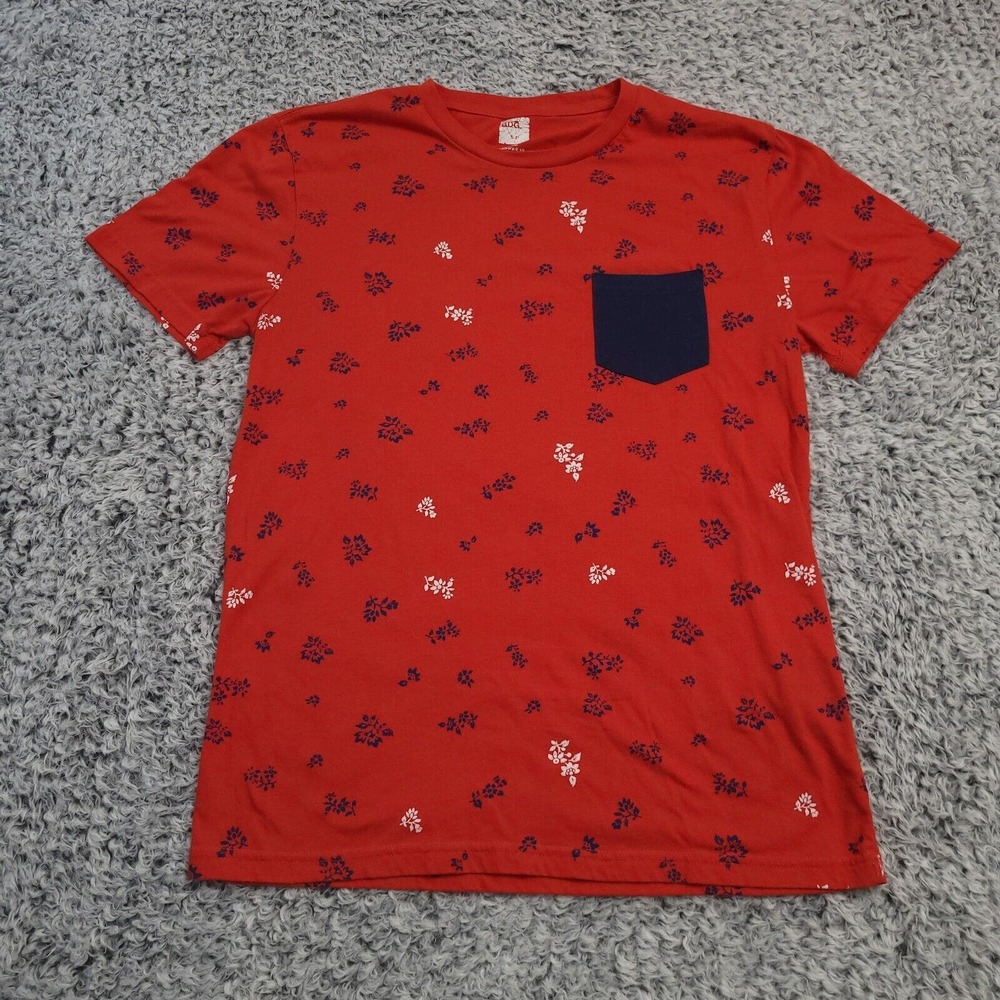 BDG Shirt Men Small Red Floral Preppy Short Sleeve Crew Neck Pocket Casual